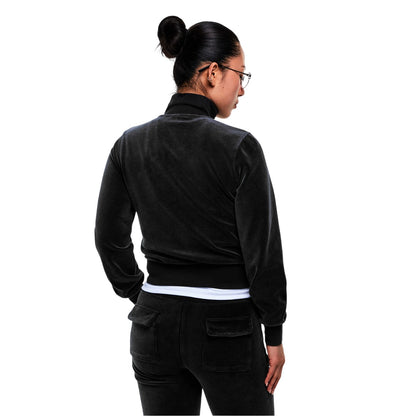 Jet Black - Back - Guess Womens-Ladies Velour Mock Neck Bomber Jacket