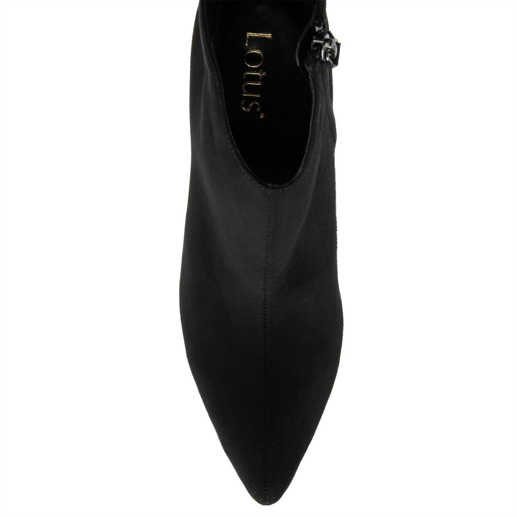 Black - Pack Shot - Lotus Shoes Womens-Ladies Amelia Faux Suede Kitten Heel Ankle Boots