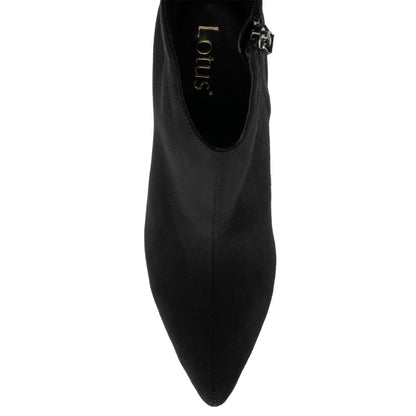 Black - Pack Shot - Lotus Shoes Womens-Ladies Amelia Faux Suede Kitten Heel Ankle Boots