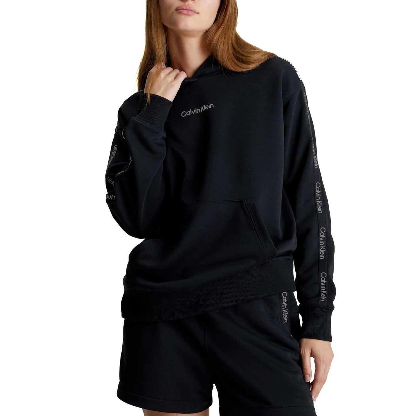 Black - Lifestyle - Calvin Klein Womens-Ladies Logo Sport Hoodie