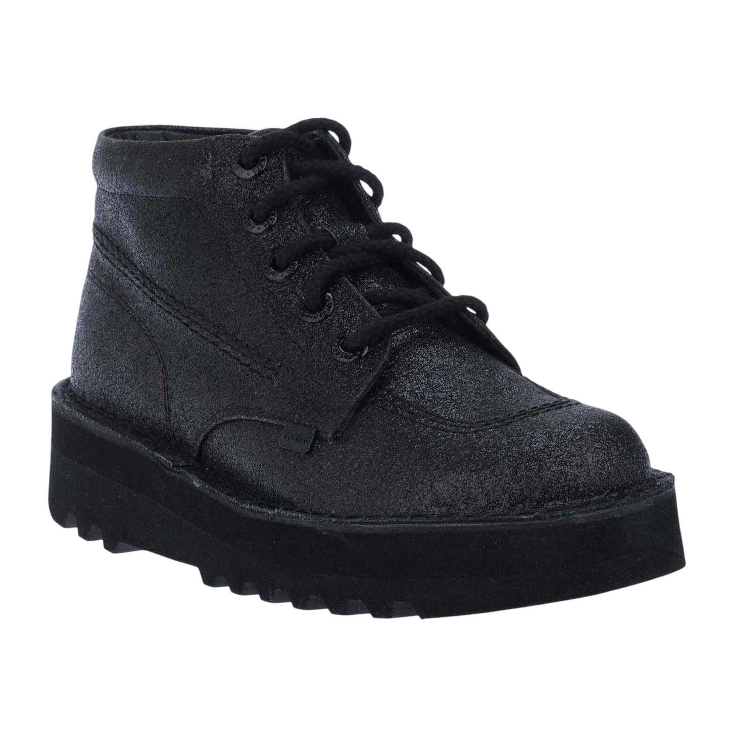 Black - Side - Kickers Womens-Ladies Hi Stack Glitter Leather Boots