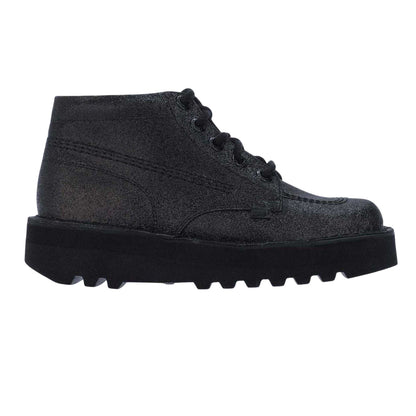 Black - Front - Kickers Womens-Ladies Hi Stack Glitter Leather Boots
