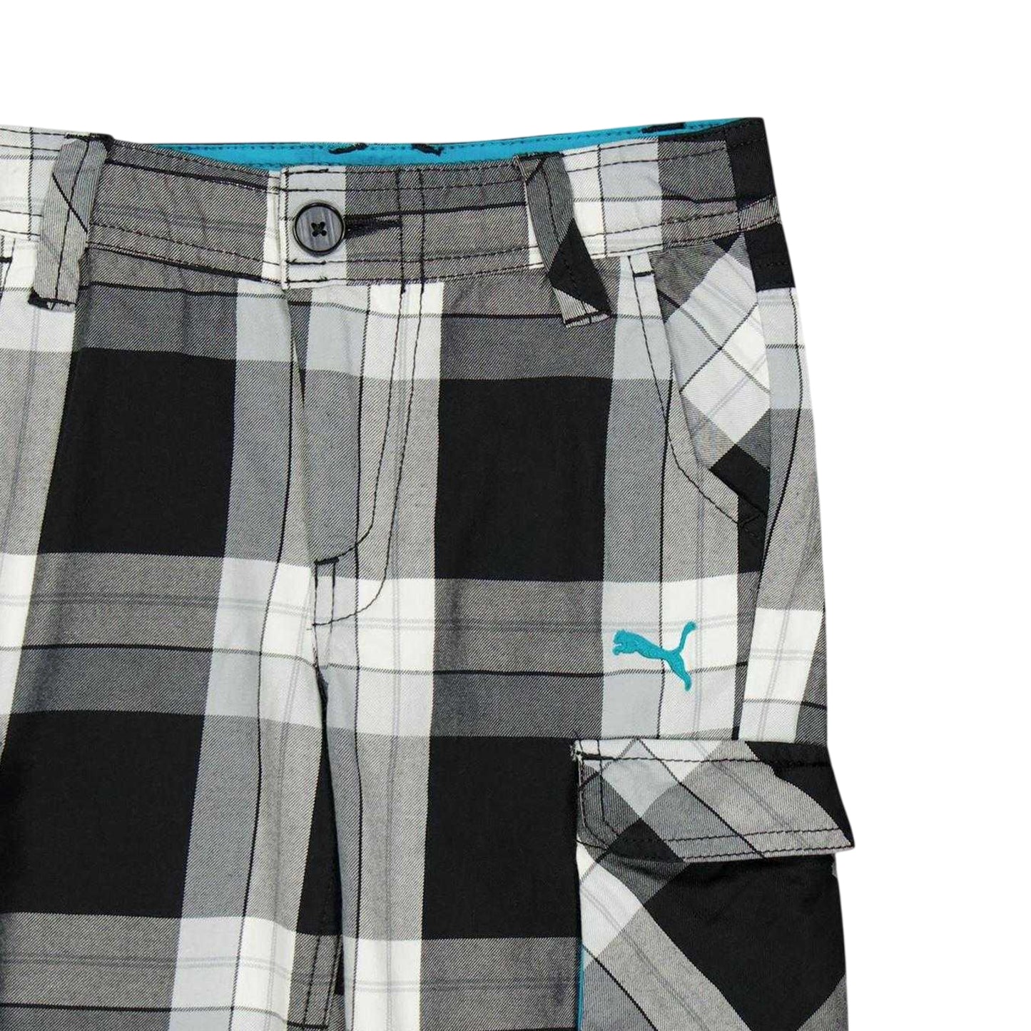 Black-White - Side - Puma Childrens-Kids Checked Beach Shorts