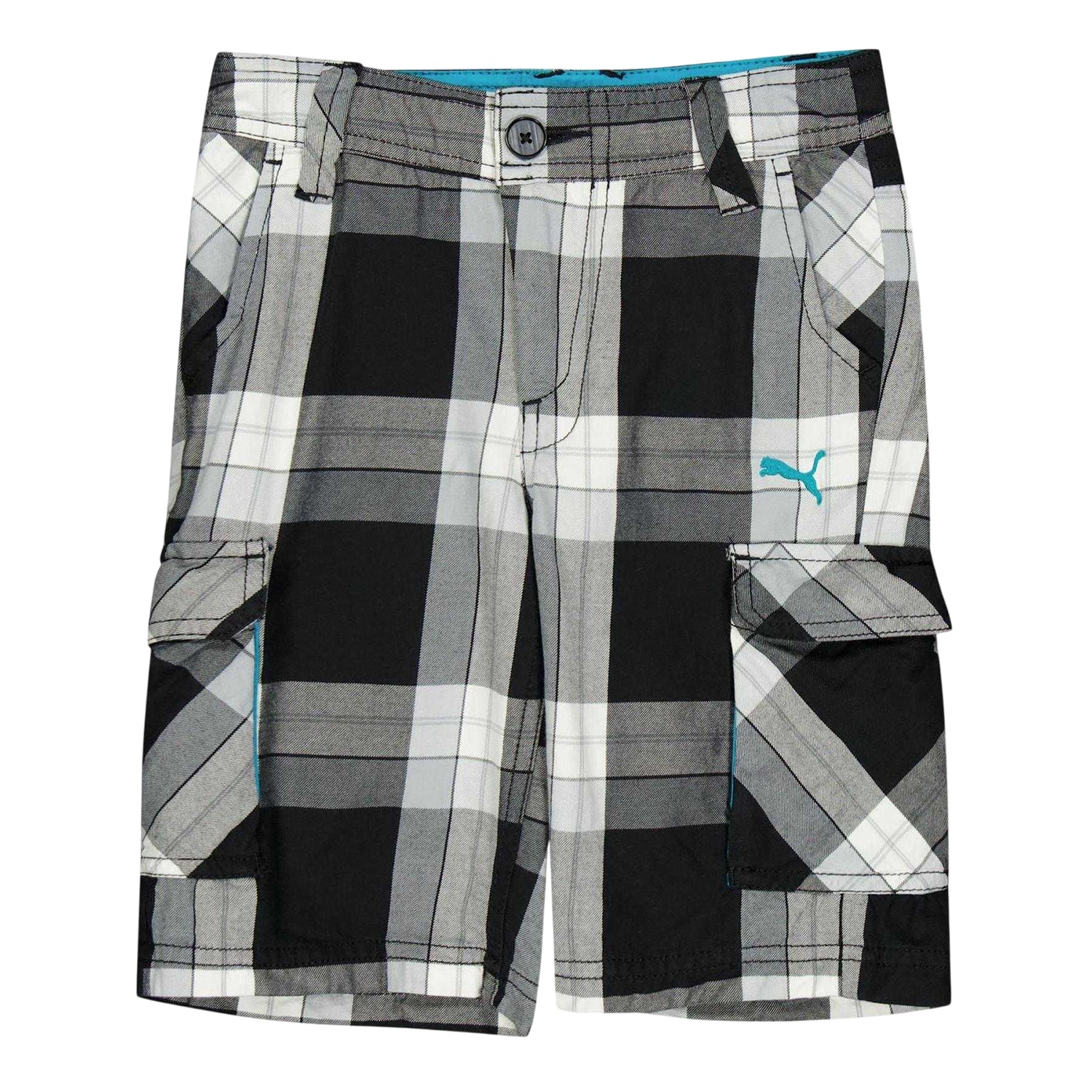 Black-White - Front - Puma Childrens-Kids Checked Beach Shorts