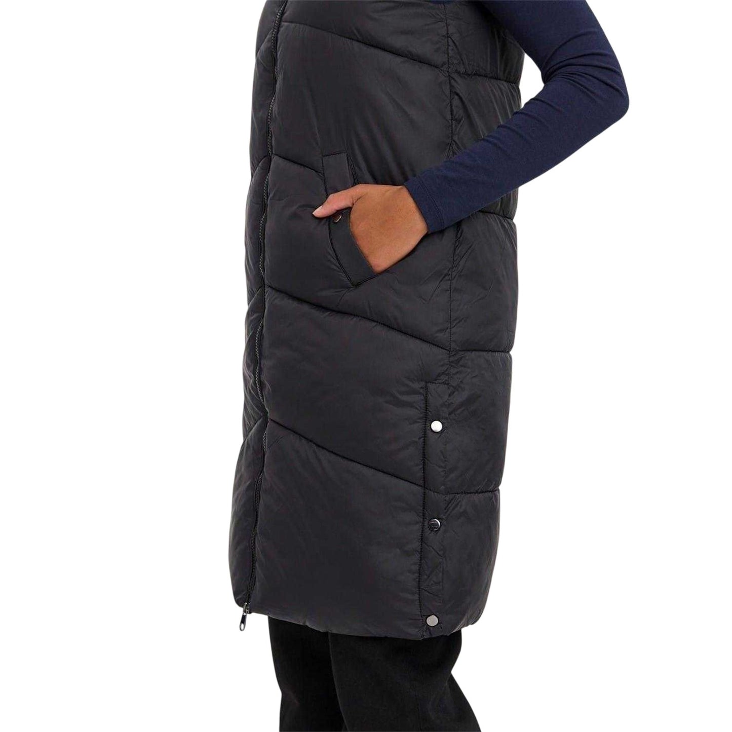 Black - Side - Vero Moda Womens-Ladies Uppsala Lightweight Relaxed Fit Gilet
