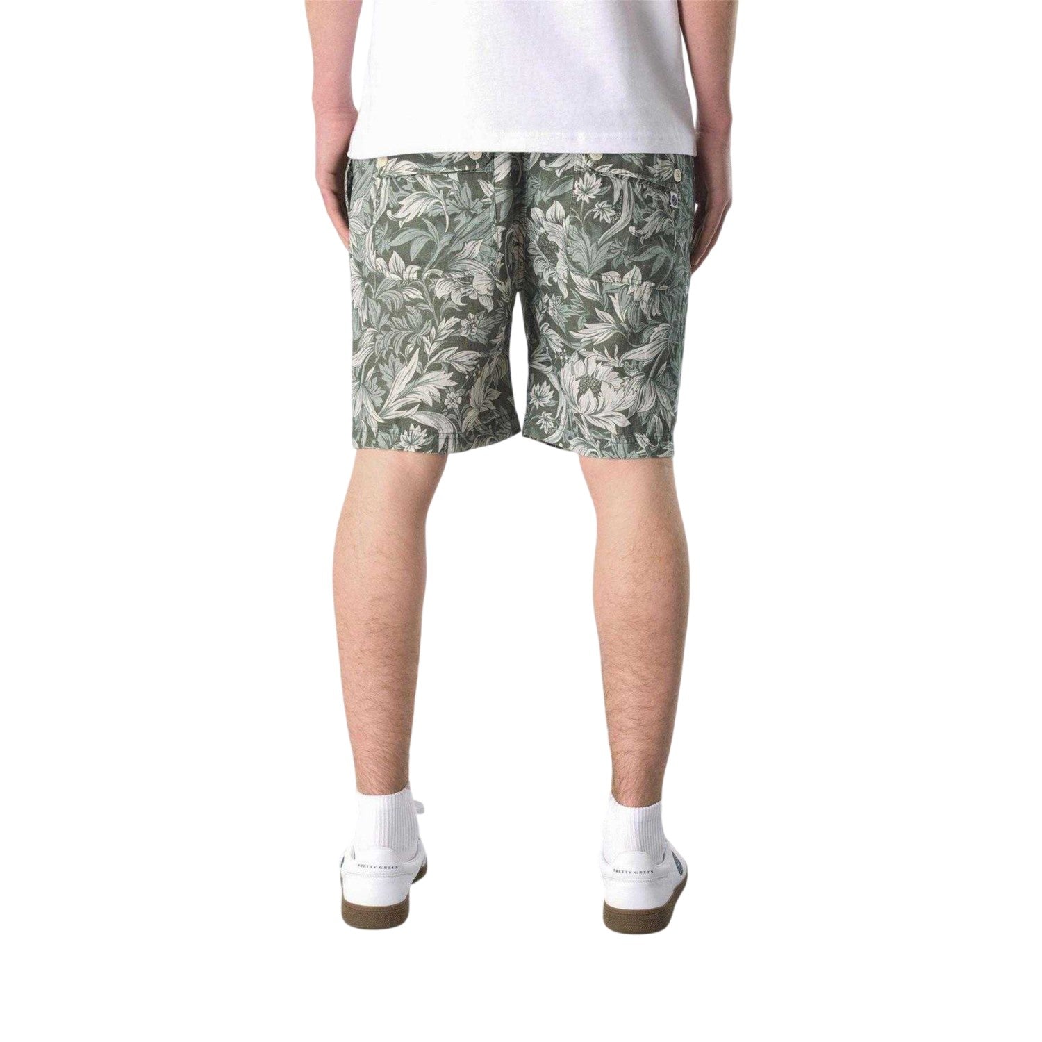 Green - Back - Pretty Green Mens Bostall Fleece Floral Relaxed Fit Shorts