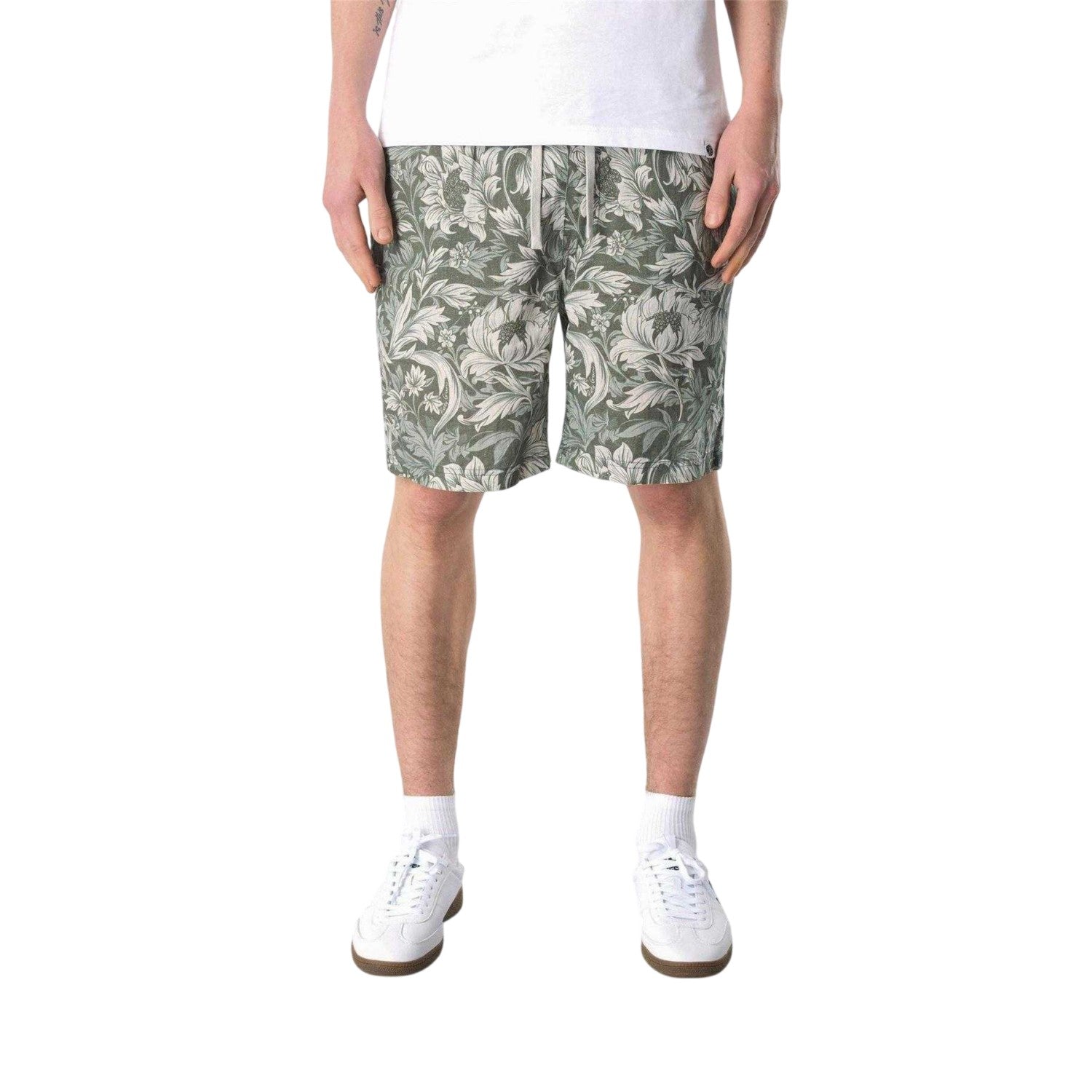 Green - Side - Pretty Green Mens Bostall Fleece Floral Relaxed Fit Shorts