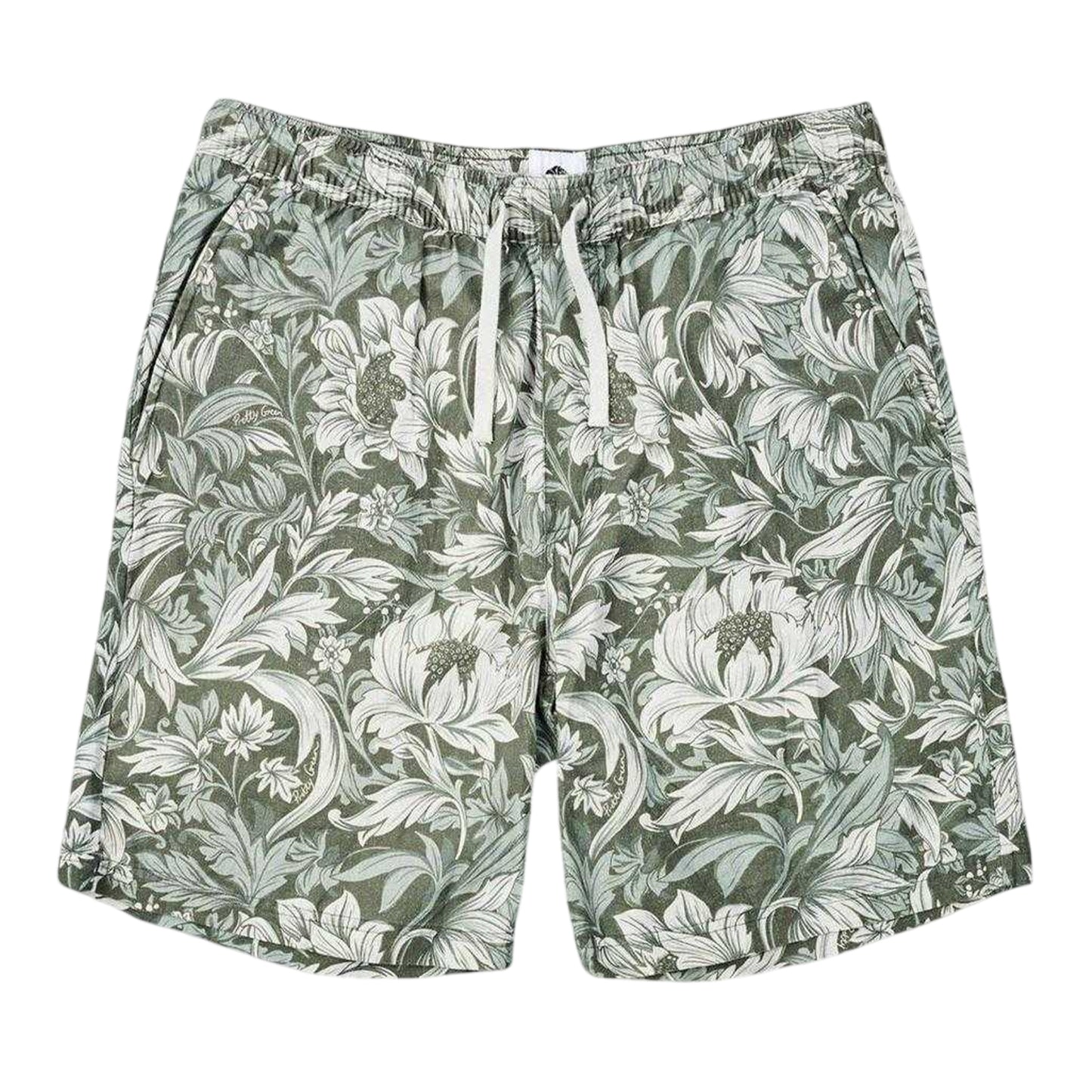 Green - Front - Pretty Green Mens Bostall Fleece Floral Relaxed Fit Shorts