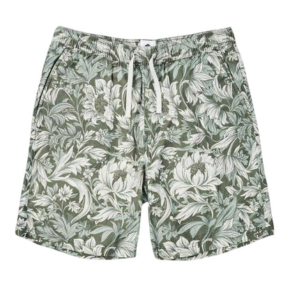 Green - Front - Pretty Green Mens Bostall Fleece Floral Relaxed Fit Shorts