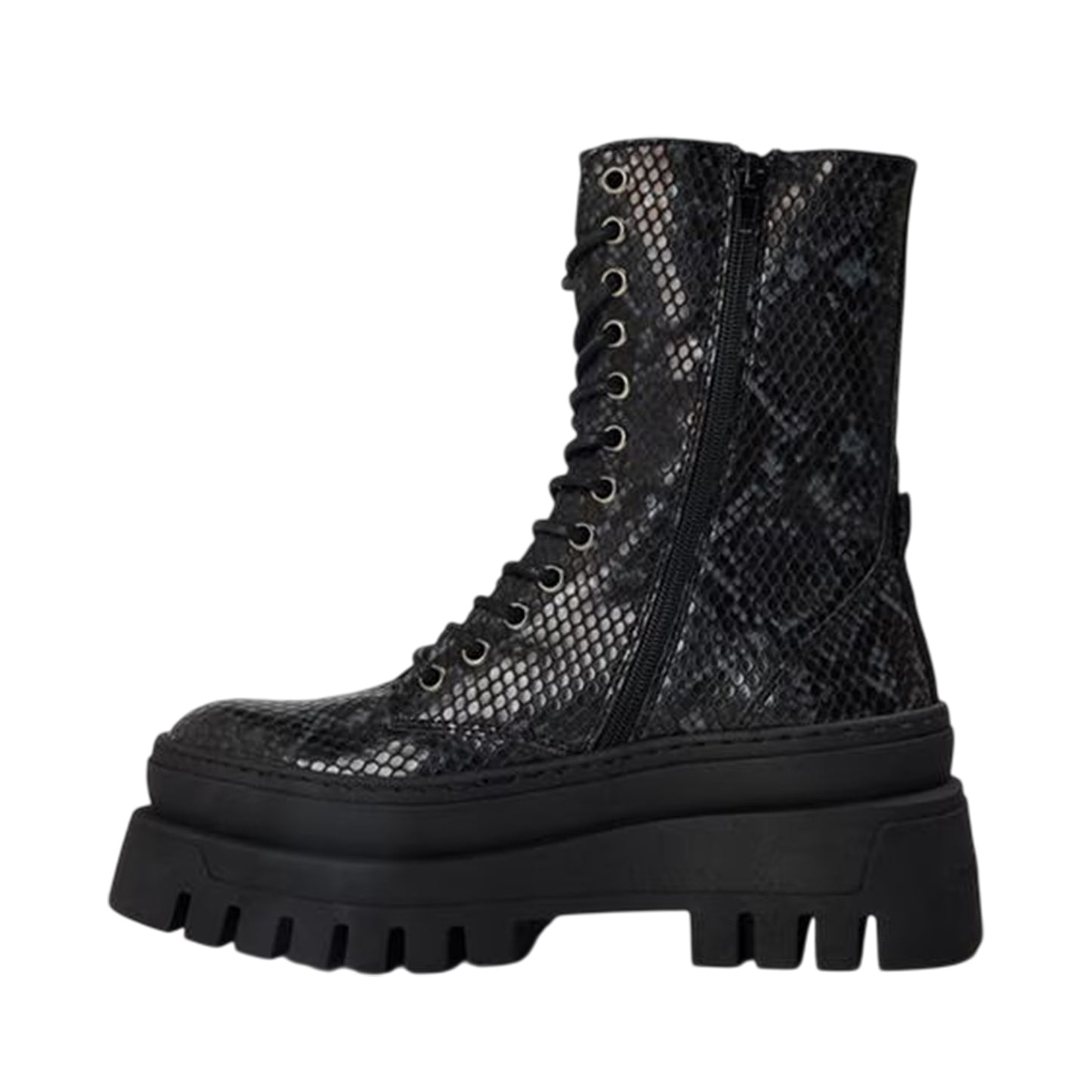 Black - Back - Steve Madden Womens-Ladies Coast Snake Print Platform Combat Boots
