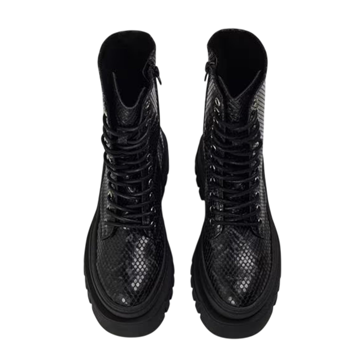 Black - Side - Steve Madden Womens-Ladies Coast Snake Print Platform Combat Boots