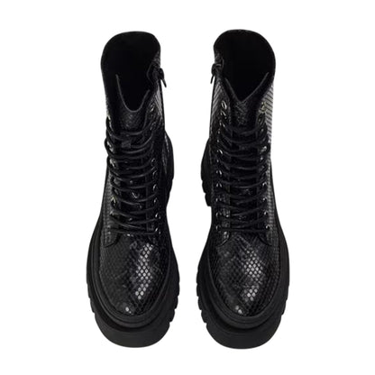Black - Side - Steve Madden Womens-Ladies Coast Snake Print Platform Combat Boots