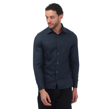 Navy - Front - Ted Baker Mens Crotone Herringbone Long-Sleeved Shirt