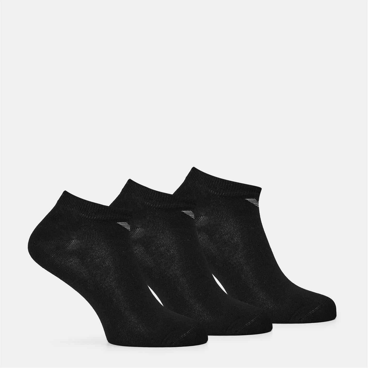 Black - Front - Emporio Armani EA7 Unisex Adult Logo No-Show Socks (Pack of 3)