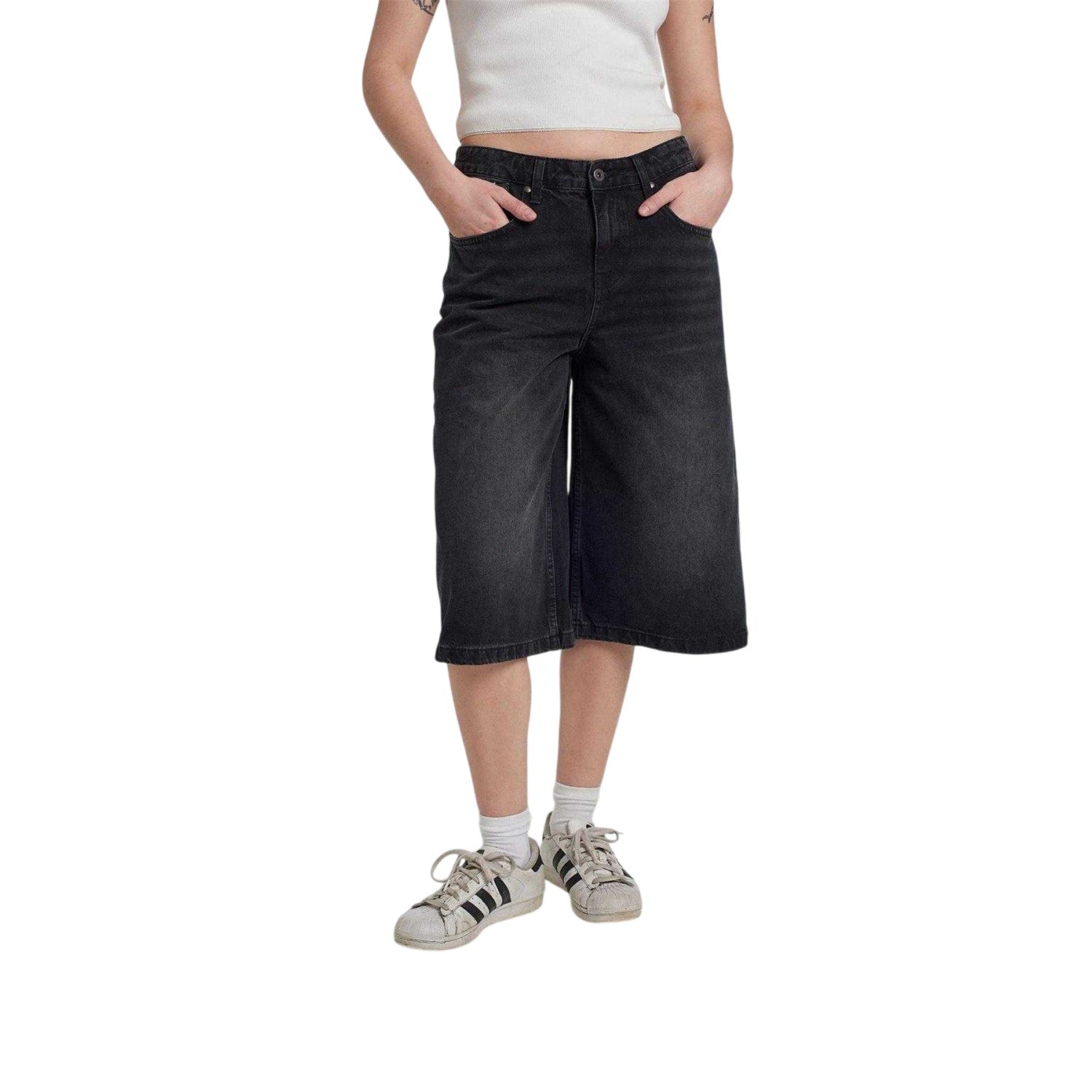 Charcoal - Front - The Ragged Priest Womens-Ladies Release Denim Shorts