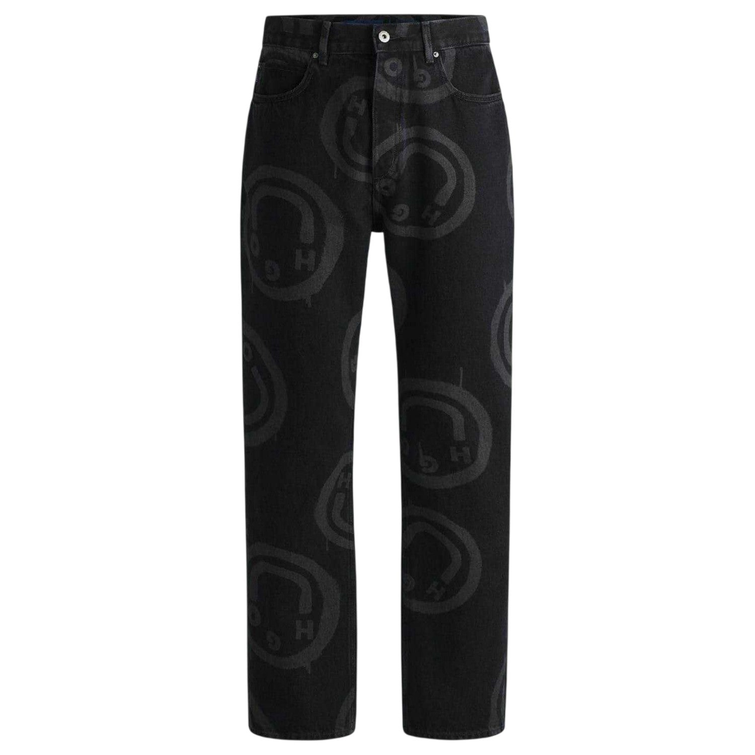 Black - Front - Hugo Mens Nate Graphic Print Jeans