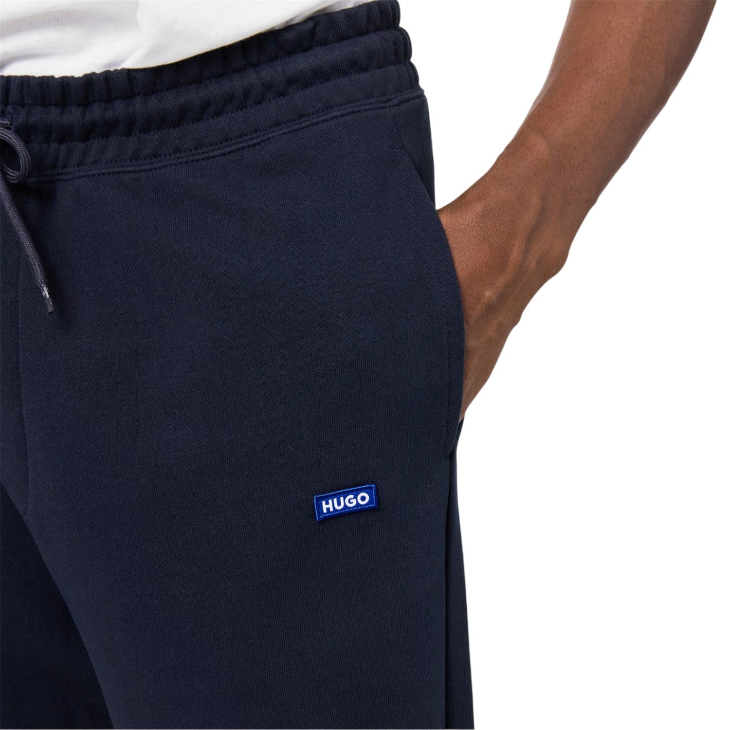 Navy - Side - Hugo Mens Terrycloth Tracksuit Bottoms
