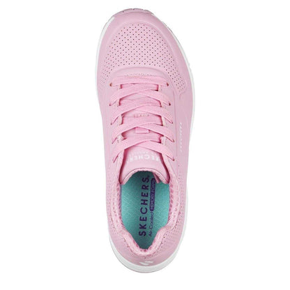 Pink-White - Side - Skechers Childrens-Kids Stand On Air Trainers
