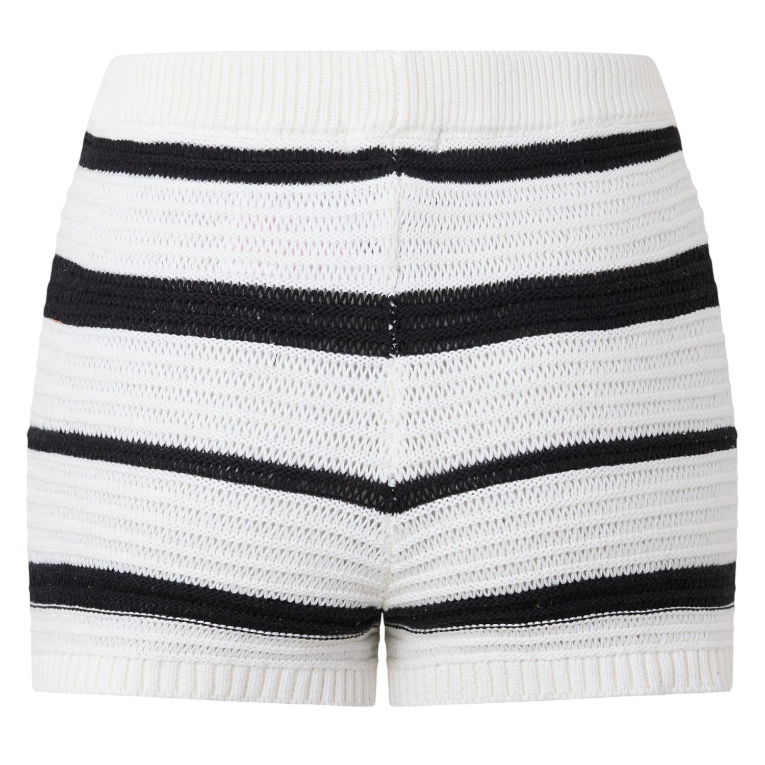 Cream-Black - Back - I Saw It First Womens-Ladies Knitted Striped Snug Fit Shorts