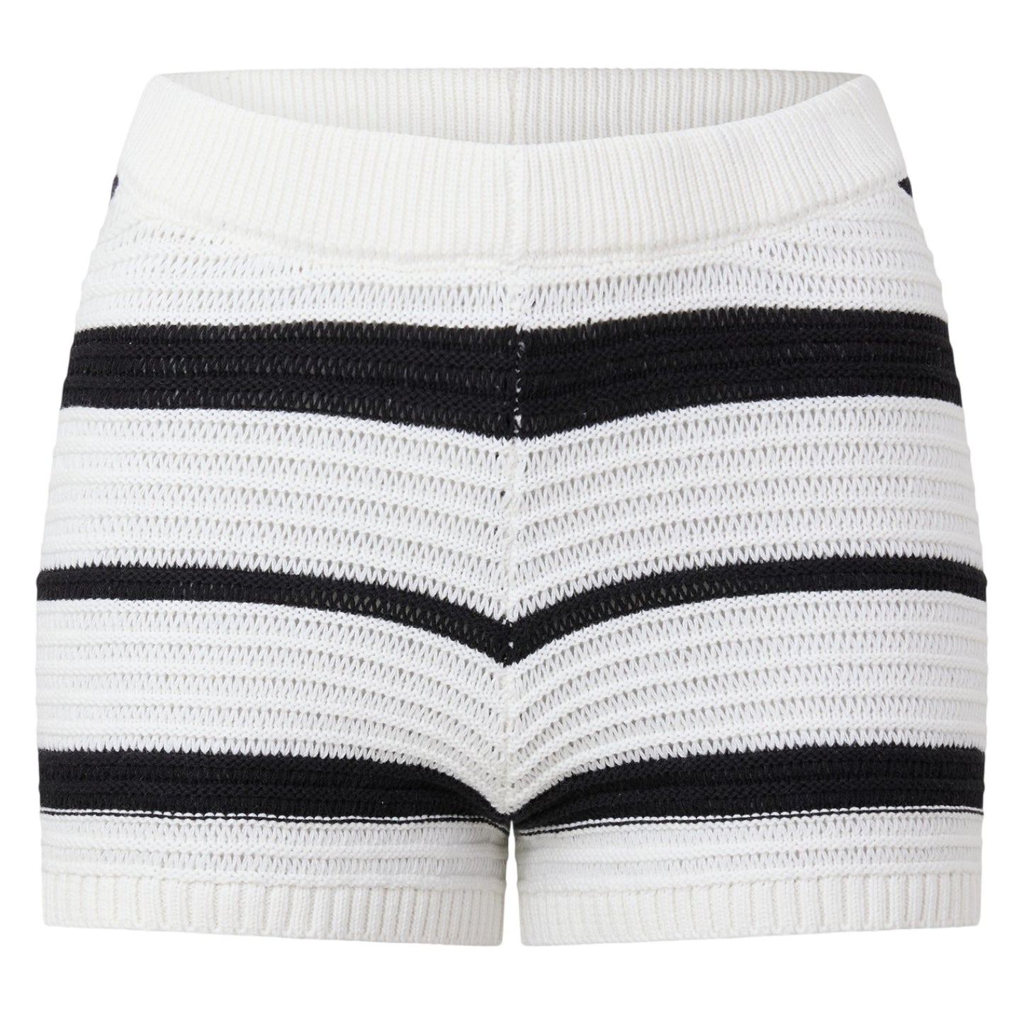 Cream-Black - Front - I Saw It First Womens-Ladies Knitted Striped Snug Fit Shorts