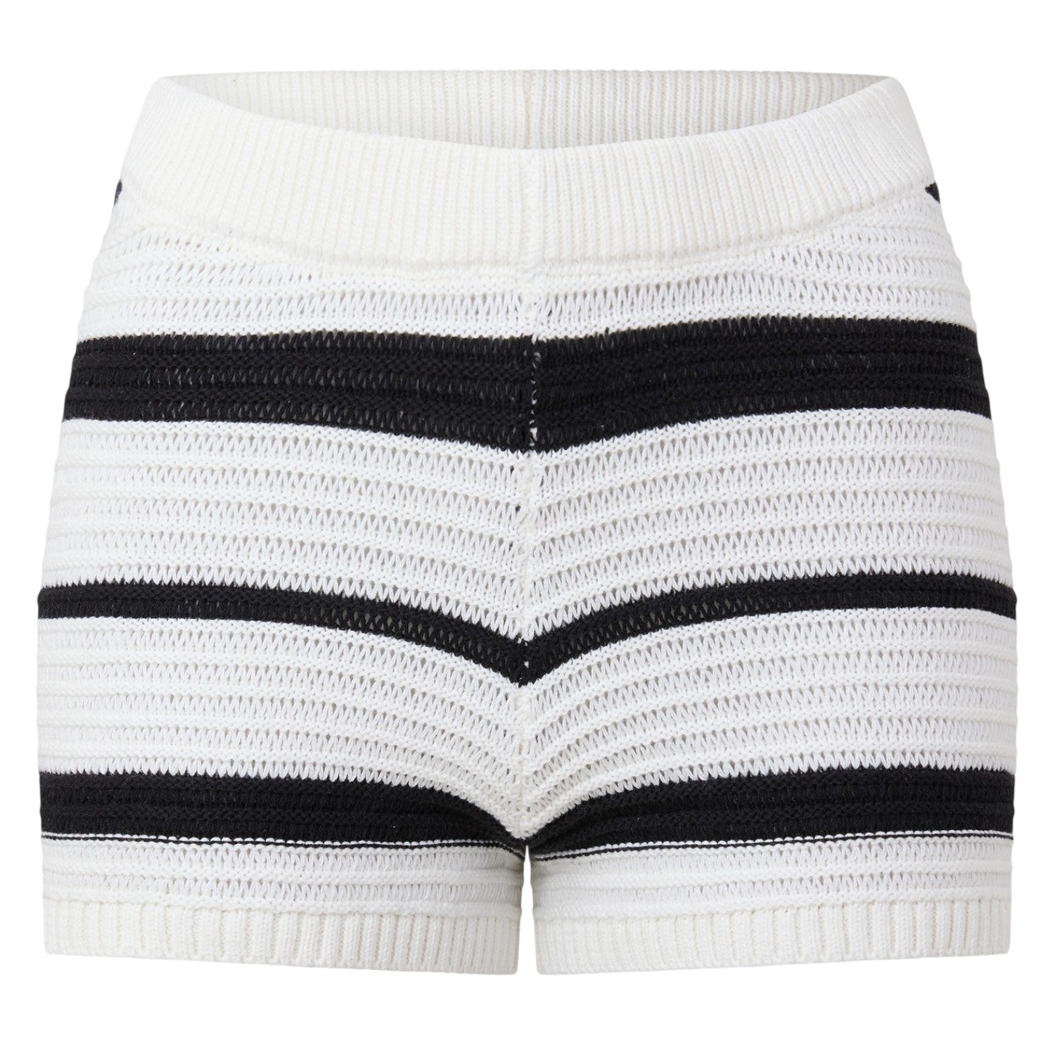 Cream-Black - Front - I Saw It First Womens-Ladies Knitted Striped Snug Fit Shorts
