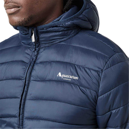 Navy - Side - Aquascutum Mens Logo Puffer Jacket