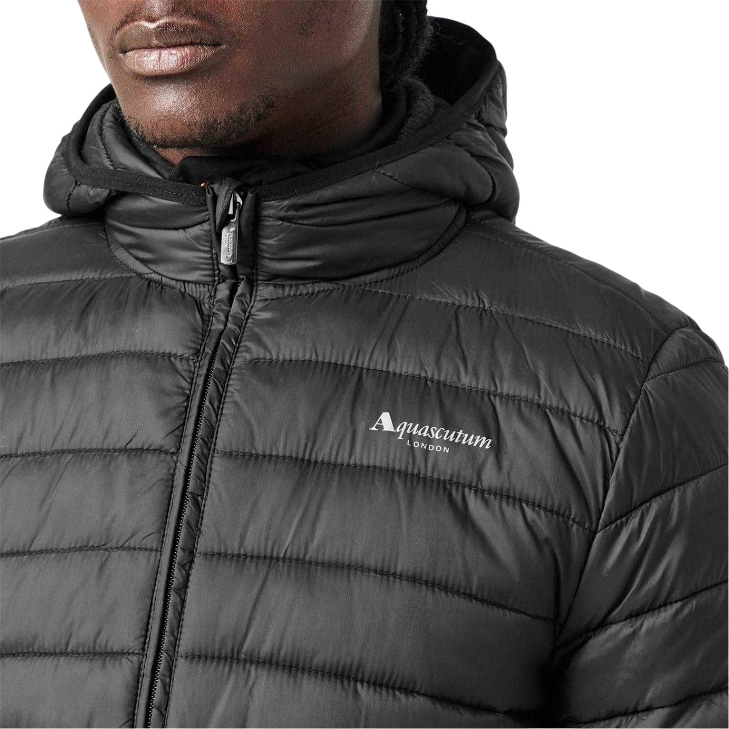 Black - Side - Aquascutum Mens Logo Puffer Jacket