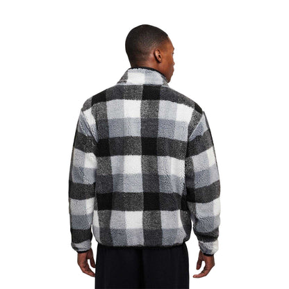 Black-White - Back - Nike Mens Winterized Plaid Mock Neck Fleece Top