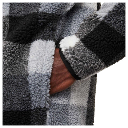 Black-White - Pack Shot - Nike Mens Winterized Plaid Mock Neck Fleece Top