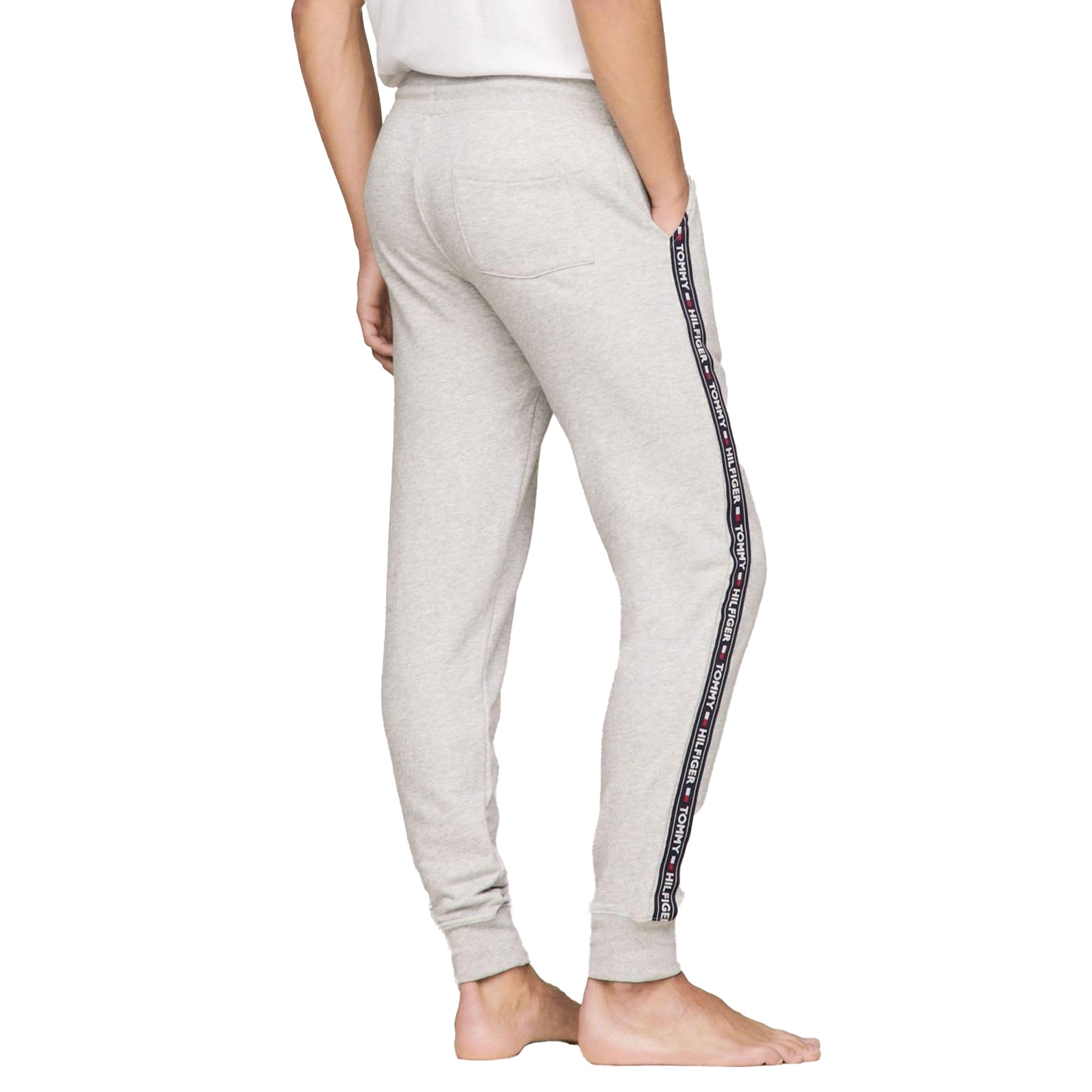 Grey - Back - Tommy Hilfiger Mens Tape Logo Lounge Jogging Bottoms
