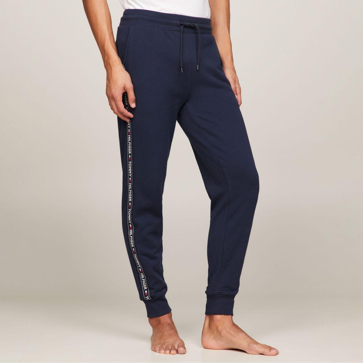 Navy - Front - Tommy Hilfiger Mens Tape Logo Lounge Jogging Bottoms