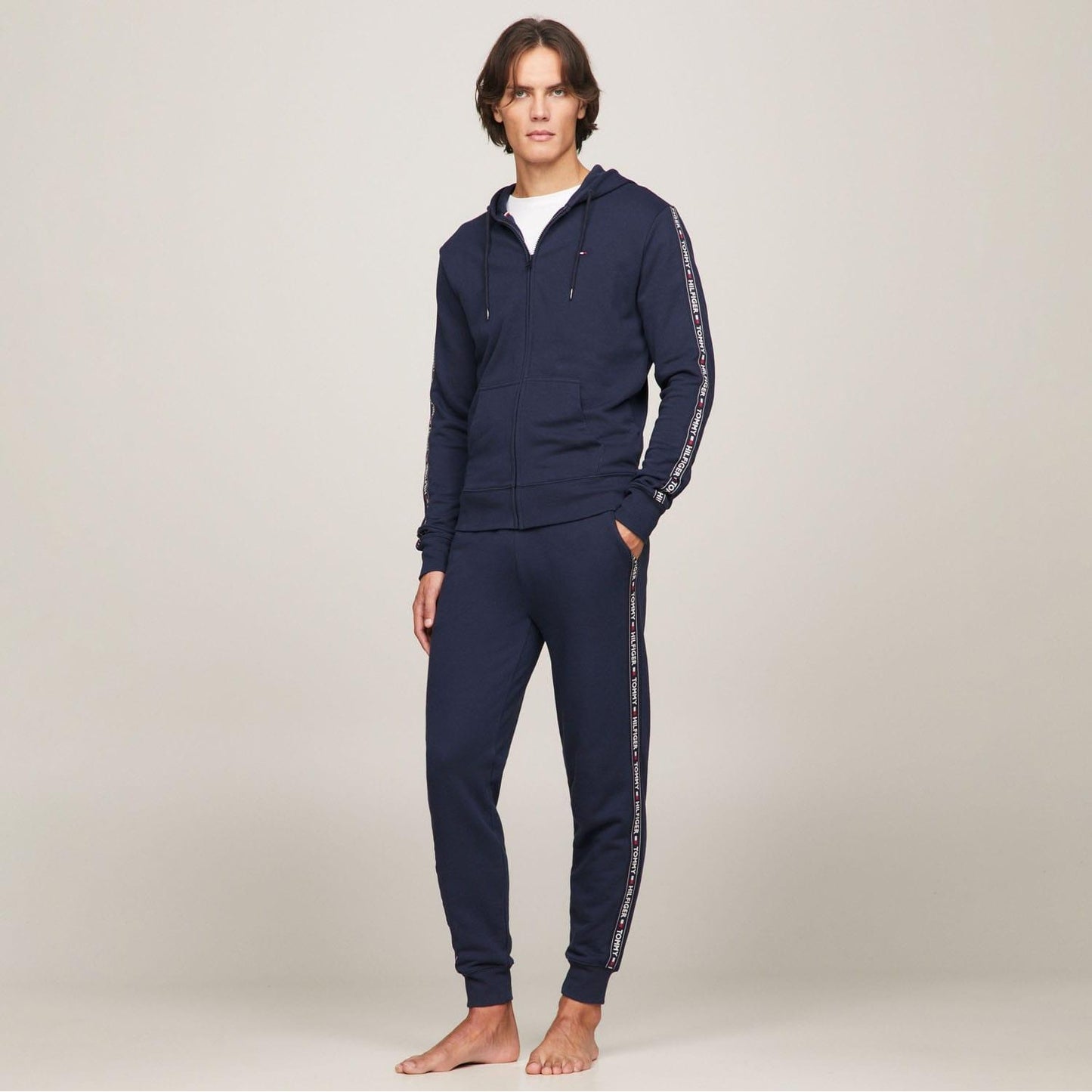 Navy - Pack Shot - Tommy Hilfiger Mens Tape Logo Lounge Jogging Bottoms