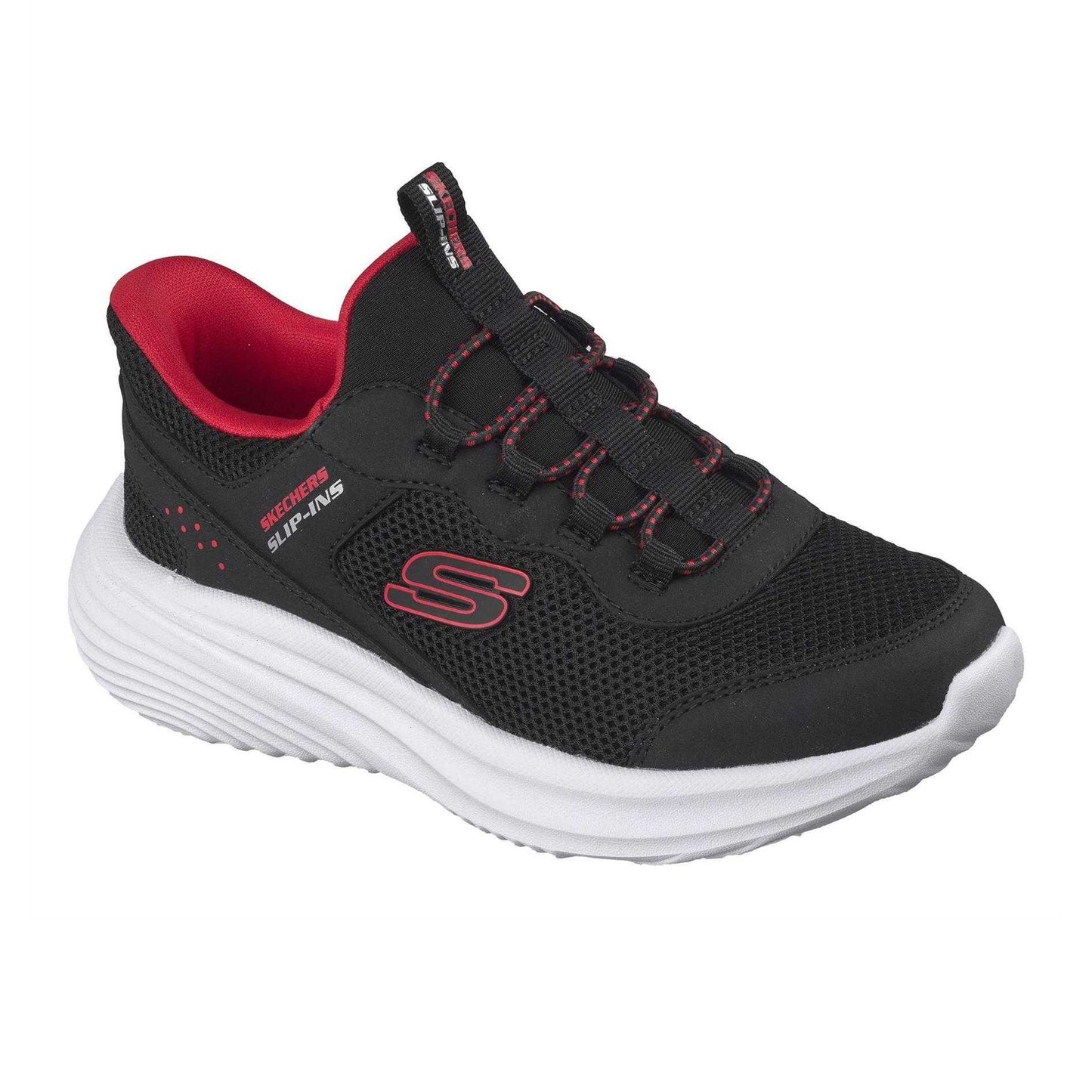 Black-Red - Pack Shot - Skechers Childrens-Kids Bounder Slip-In Trainers
