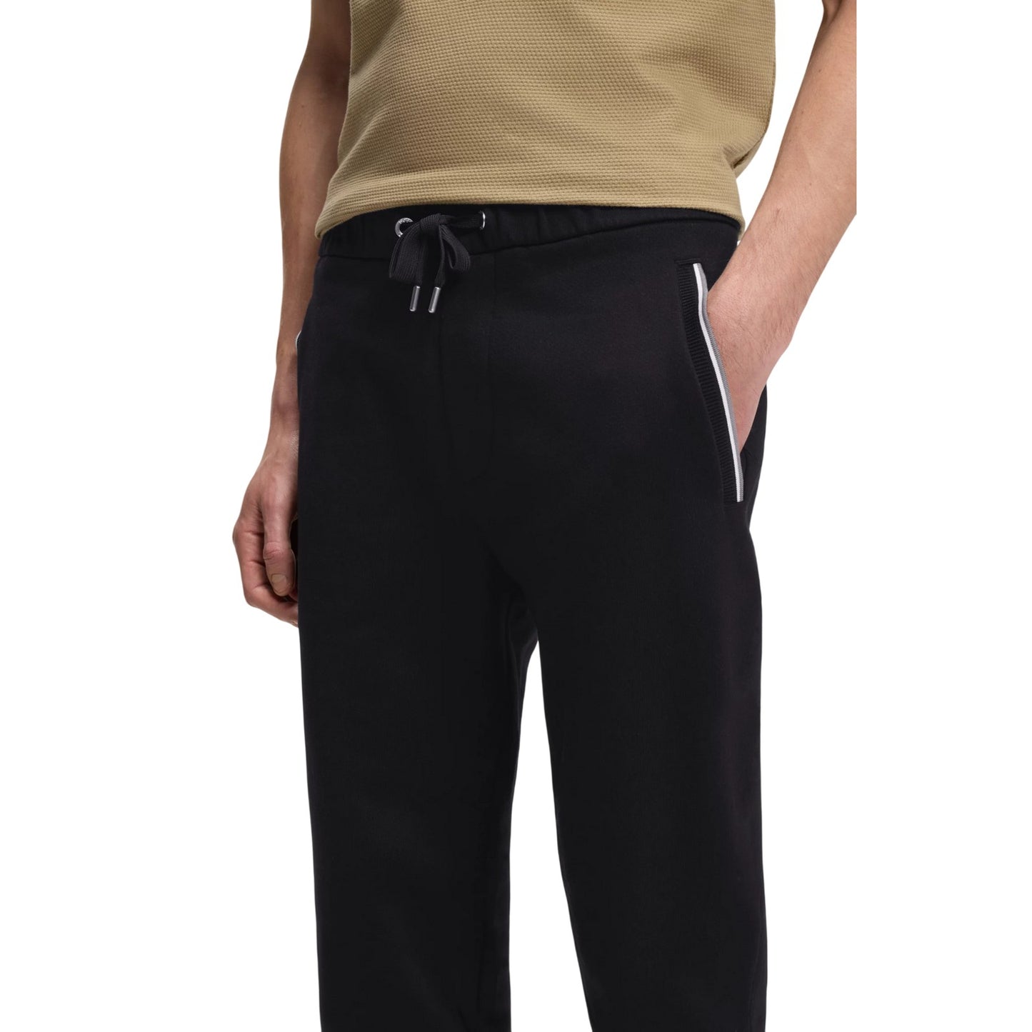 Dark Blue - Side - Boss Mens Contrast Detail Tapered Jogging Bottoms