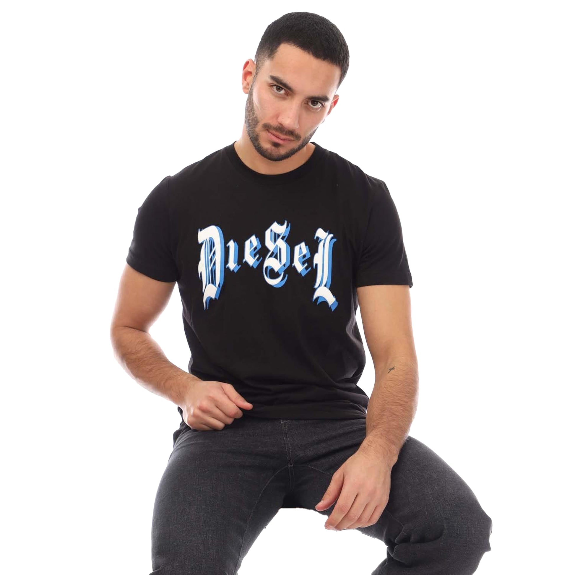 Black - Side - Diesel Mens T Diegor 4D T-Shirt