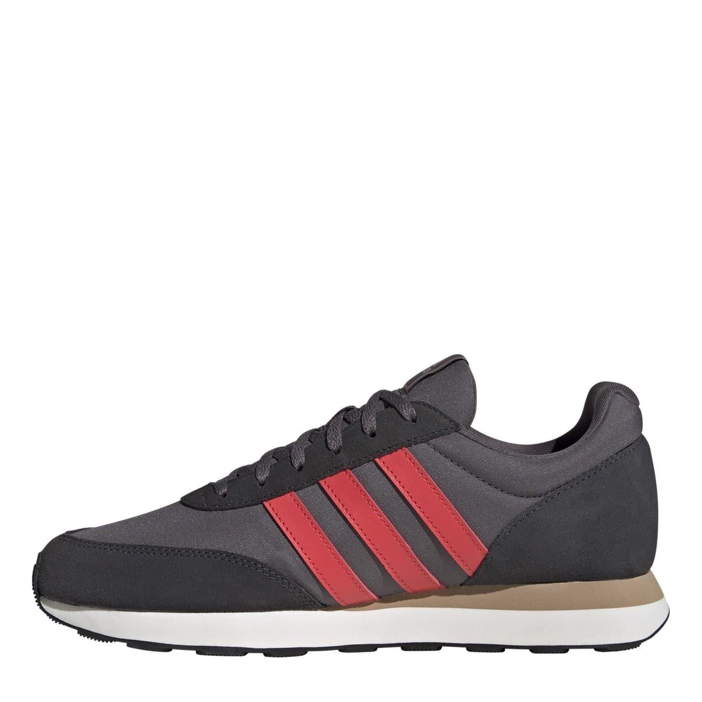 Grey-Red-Carbon - Back - Adidas Mens Run 60s 3.0 Stripes Leather Trainers