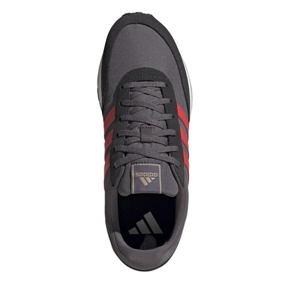 Grey-Red-Carbon - Pack Shot - Adidas Mens Run 60s 3.0 Stripes Leather Trainers