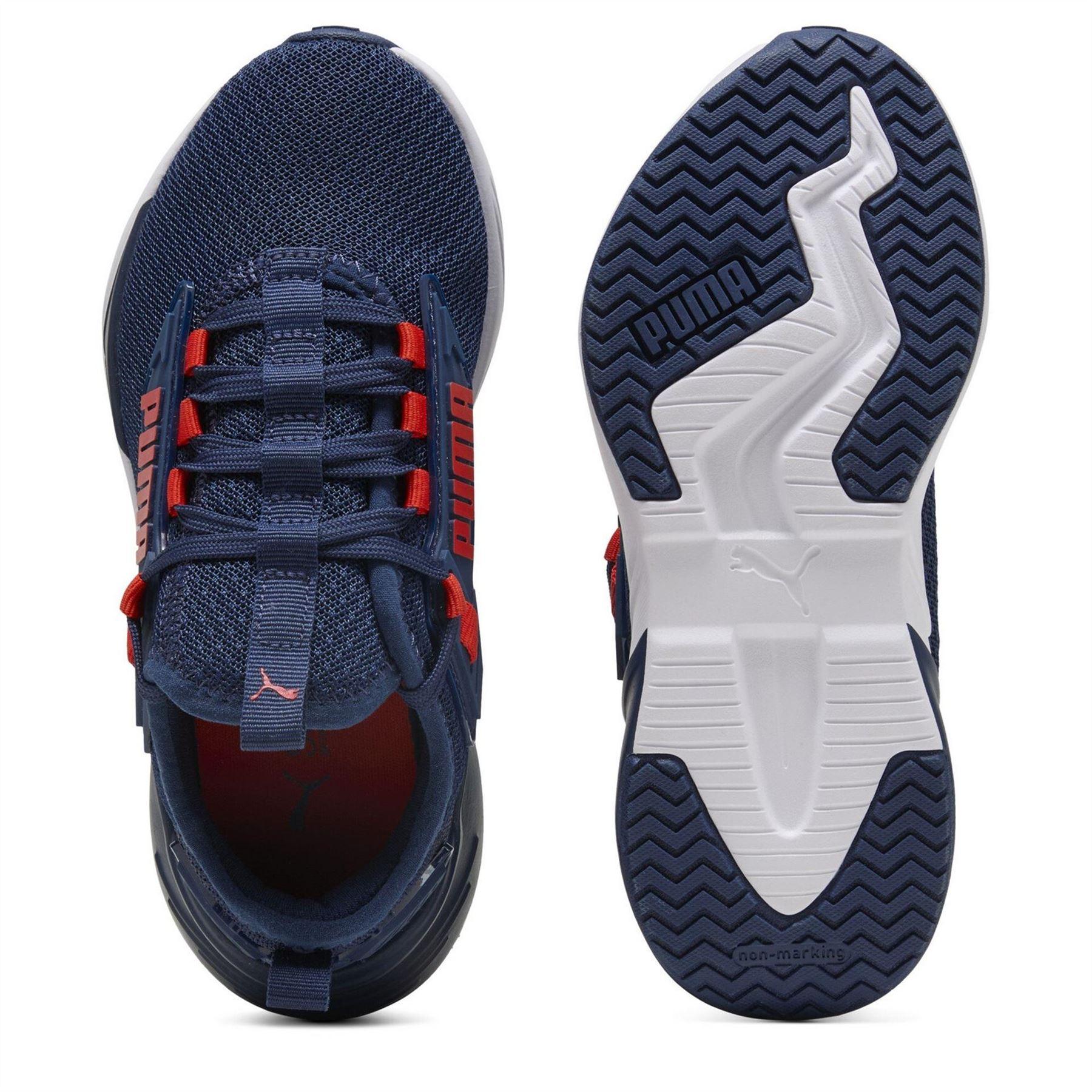 Navy-Red - Side - Puma Childrens-Kids Mesh Running Trainers