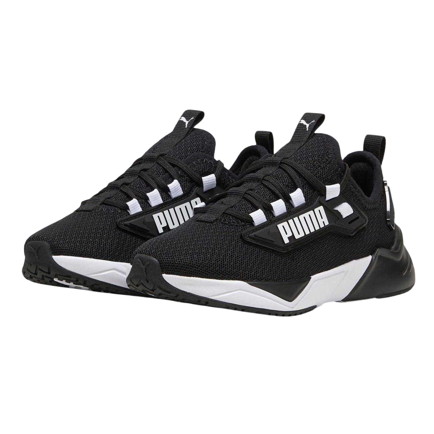 Black-White - Pack Shot - Puma Childrens-Kids Mesh Running Trainers