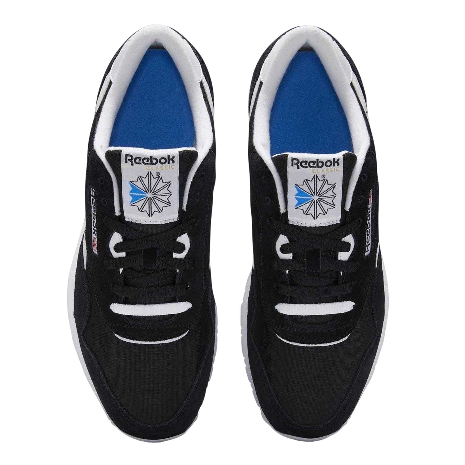 Black-White - Side - Reebok Mens Nylon Suede Panel Trainers