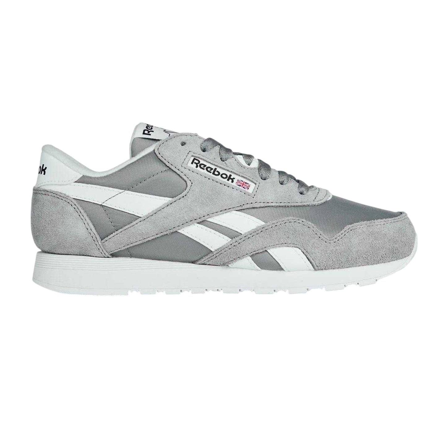 Grey-White - Front - Reebok Mens Nylon Suede Panel Trainers