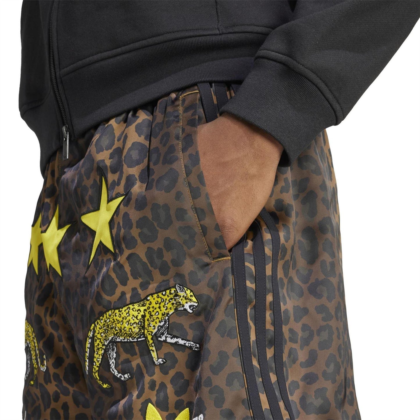 Brown-Black-Yellow - Side - Adidas Mens Originals Fleece All-Over Print Boxer Shorts