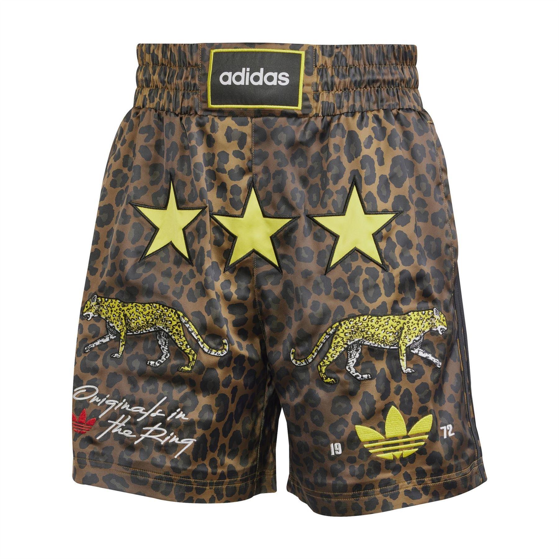Brown-Black-Yellow - Front - Adidas Mens Originals Fleece All-Over Print Boxer Shorts