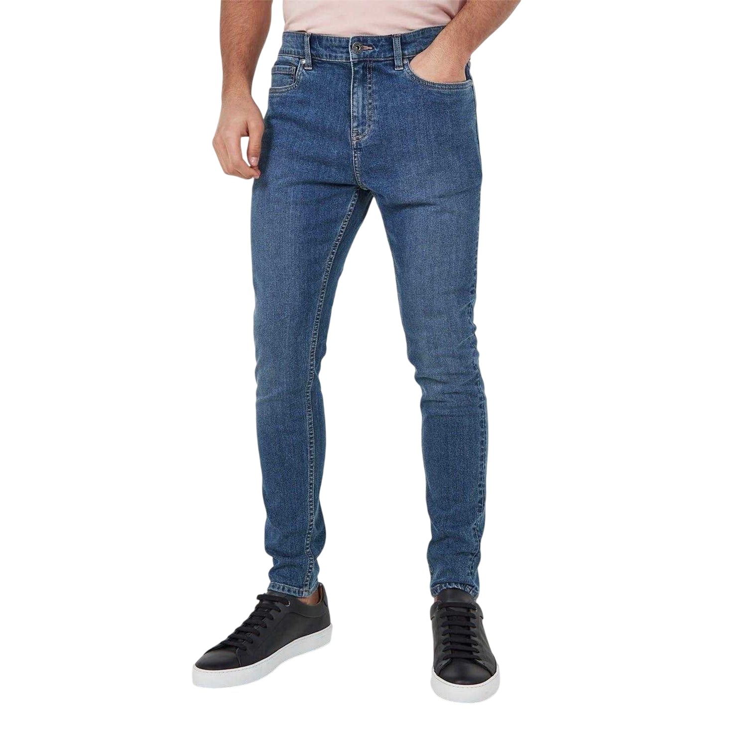 Mid Wash - Front - Firetrap Mens Logo Super Skinny Jeans