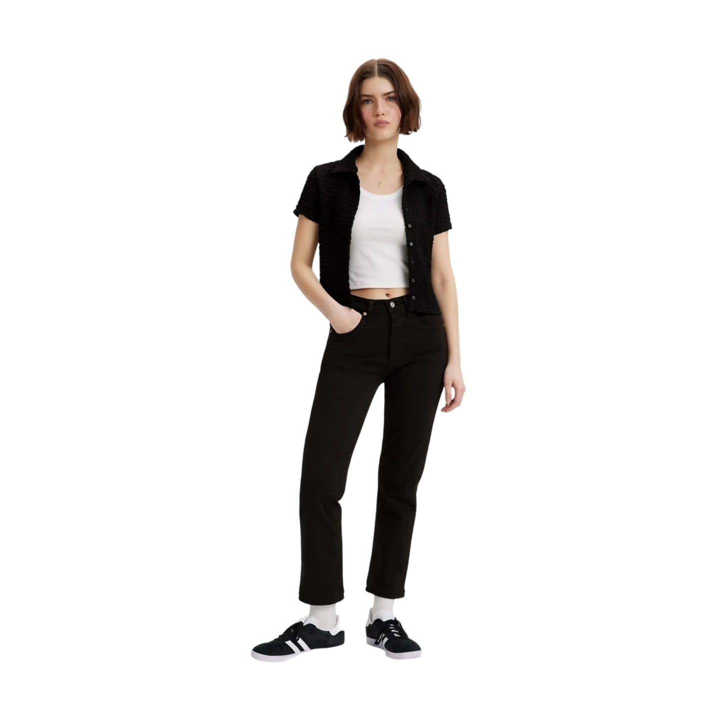 Black Sprout - Side - Levis Womens-Ladies 501 Denim Cropped Jeans