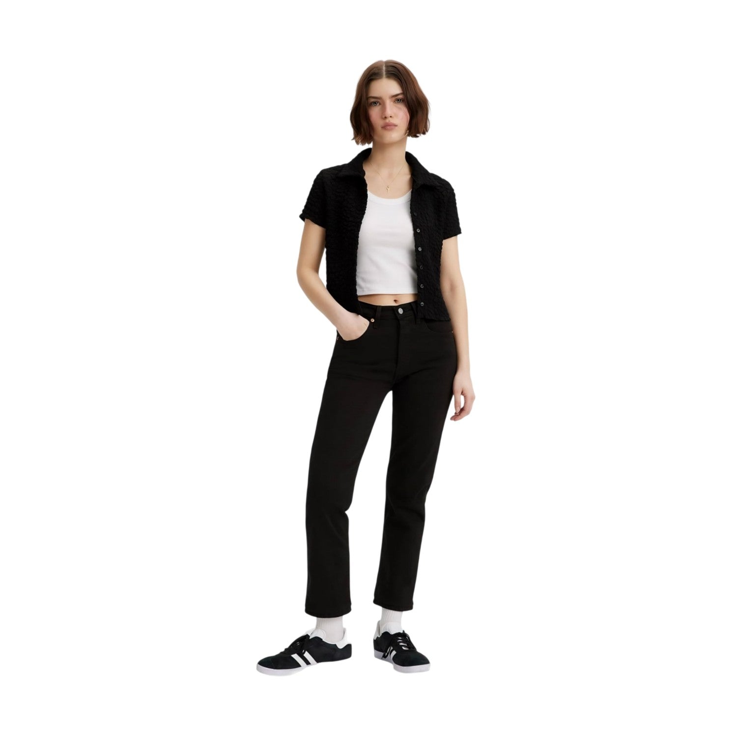 Black Sprout - Side - Levis Womens-Ladies 501 Denim Cropped Jeans