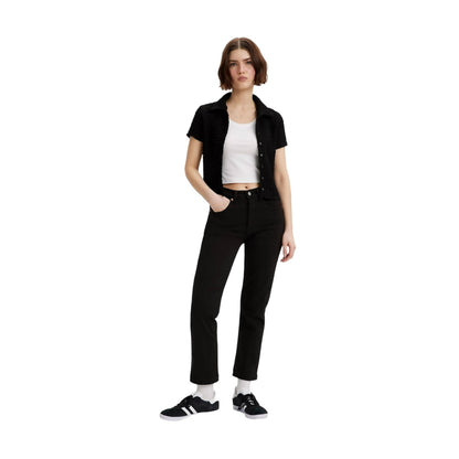Black Sprout - Side - Levis Womens-Ladies 501 Denim Cropped Jeans