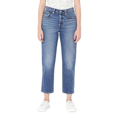 Blue Stone Wash - Front - Levis Womens-Ladies 501 Denim Cropped Jeans