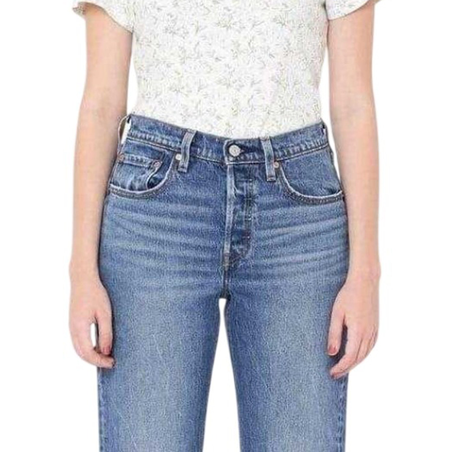 Blue Stone Wash - Back - Levis Womens-Ladies 501 Denim Cropped Jeans