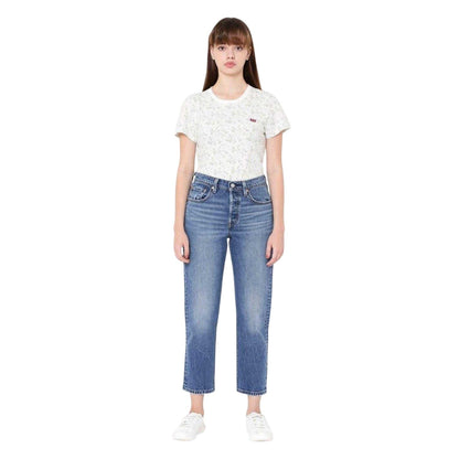 Blue Stone Wash - Side - Levis Womens-Ladies 501 Denim Cropped Jeans